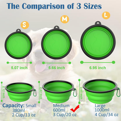 Collapsible Dog Bowls [3 Pack] 20 oz, Travel Dog Bowls, Pet Bowl Portable Foldable Water Food Feeding Dishes with Carabiner Clip for Traveling Hiking Walking-Red & Orange & Yellow