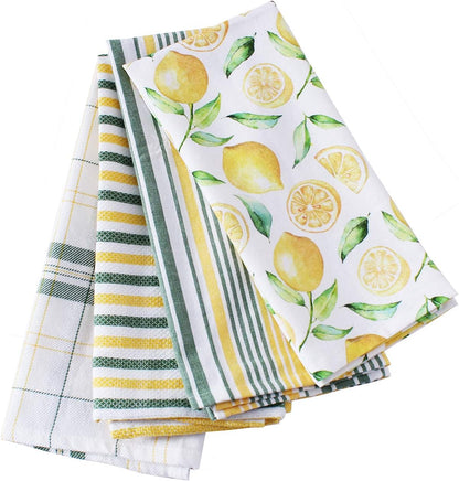 Cotton Kitchen Towels Set of 4 - Absorbent Dish Towels Set | 100% Premium Cotton, Size, Super Absorbent, Durable & Good Shape, Mindblowing Tips, Cotton, Lemon Yellow