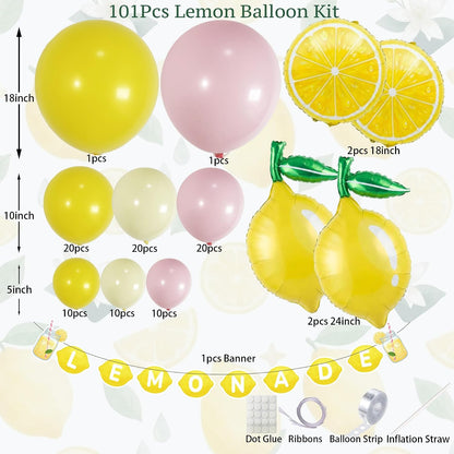 Lemonade Party Decorations Balloon Arch Kit with Lemon Banner, Pink Yellow Lemon Balloons for Summer Birthday, Lemon Baby Shower Decor, Freshly Graduated Lemon Decor,Amalfi Coast Citrus Party Supplies