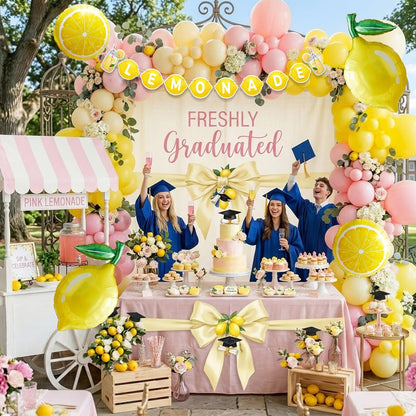 Lemonade Party Decorations Balloon Arch Kit with Lemon Banner, Pink Yellow Lemon Balloons for Summer Birthday, Lemon Baby Shower Decor, Freshly Graduated Lemon Decor,Amalfi Coast Citrus Party Supplies
