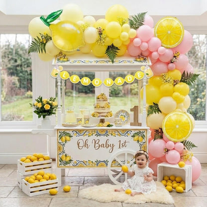 Lemonade Party Decorations Balloon Arch Kit with Lemon Banner, Pink Yellow Lemon Balloons for Summer Birthday, Lemon Baby Shower Decor, Freshly Graduated Lemon Decor,Amalfi Coast Citrus Party Supplies