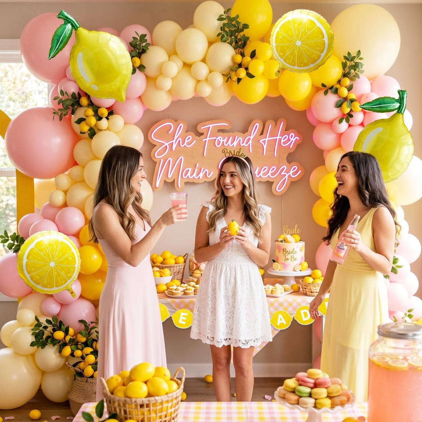 Lemonade Party Decorations Balloon Arch Kit with Lemon Banner, Pink Yellow Lemon Balloons for Summer Birthday, Lemon Baby Shower Decor, Freshly Graduated Lemon Decor,Amalfi Coast Citrus Party Supplies