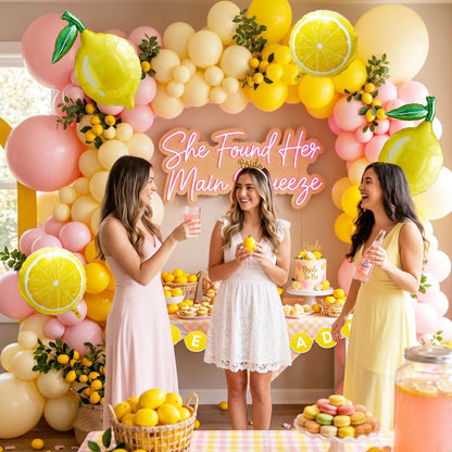 Lemonade Party Decorations Balloon Arch Kit with Lemon Banner, Pink Yellow Lemon Balloons for Summer Birthday, Lemon Baby Shower Decor, Freshly Graduated Lemon Decor,Amalfi Coast Citrus Party Supplies