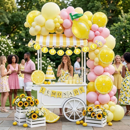Lemonade Party Decorations Balloon Arch Kit with Lemon Banner, Pink Yellow Lemon Balloons for Summer Birthday, Lemon Baby Shower Decor, Freshly Graduated Lemon Decor,Amalfi Coast Citrus Party Supplies