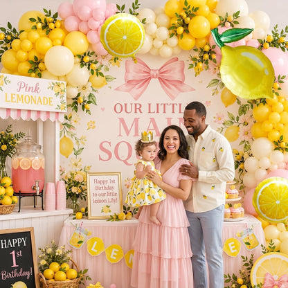 Lemonade Party Decorations Balloon Arch Kit with Lemon Banner, Pink Yellow Lemon Balloons for Summer Birthday, Lemon Baby Shower Decor, Freshly Graduated Lemon Decor,Amalfi Coast Citrus Party Supplies
