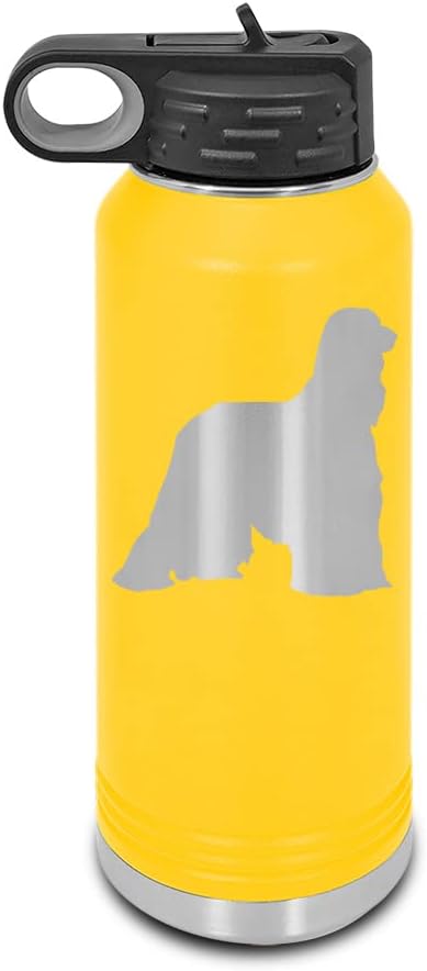 Afghan Hound Laser Engraved Water Bottle Customizable Polar Camel Stainless Steel with Straw - Dog Canine pet Yellow 32 oz
