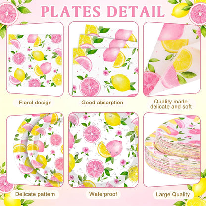 400 Pcs Pink Lemon Party Supplies for 50 Guests Summer Pink Lemon Birthday Paper Plates and Napkins Knives Spoon Fork Cup Set Cutlery for Lemonade Theme Birthday Summer Bridal Shower