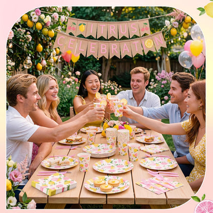 400 Pcs Pink Lemon Party Supplies for 50 Guests Summer Pink Lemon Birthday Paper Plates and Napkins Knives Spoon Fork Cup Set Cutlery for Lemonade Theme Birthday Summer Bridal Shower