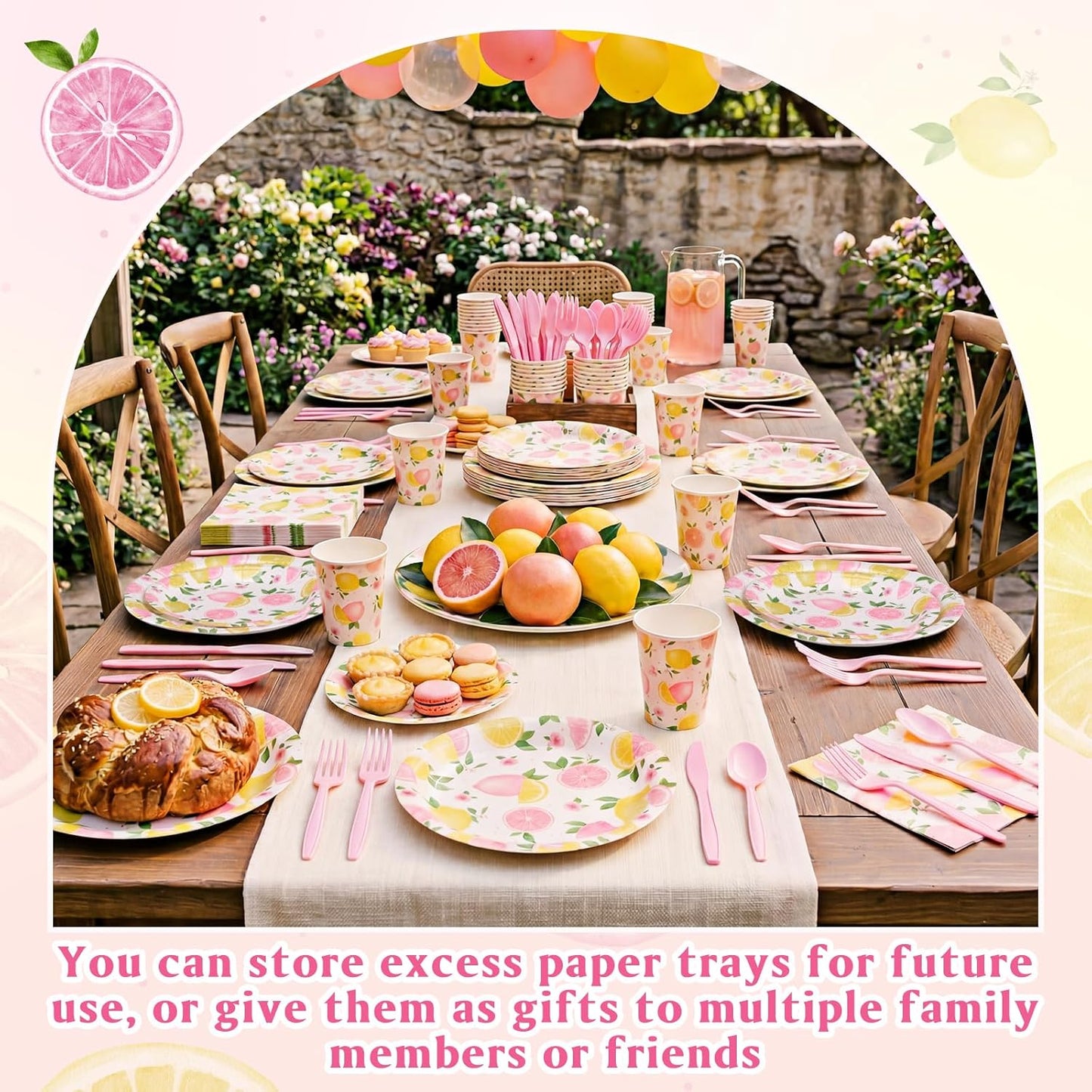 400 Pcs Pink Lemon Party Supplies for 50 Guests Summer Pink Lemon Birthday Paper Plates and Napkins Knives Spoon Fork Cup Set Cutlery for Lemonade Theme Birthday Summer Bridal Shower
