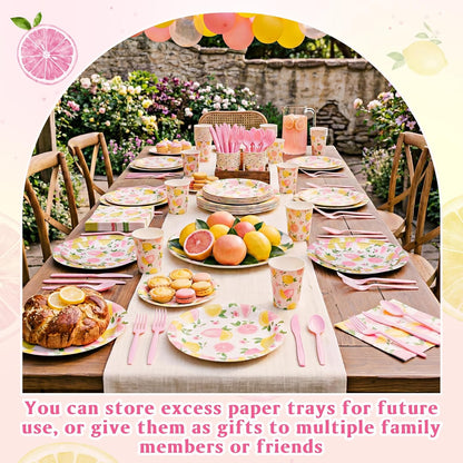 400 Pcs Pink Lemon Party Supplies for 50 Guests Summer Pink Lemon Birthday Paper Plates and Napkins Knives Spoon Fork Cup Set Cutlery for Lemonade Theme Birthday Summer Bridal Shower