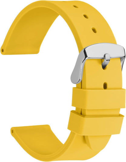 WOCCI 20mm Watch Bands - Premium Silicone Rubber Replacement Straps with Silver Buckle (Yellow)