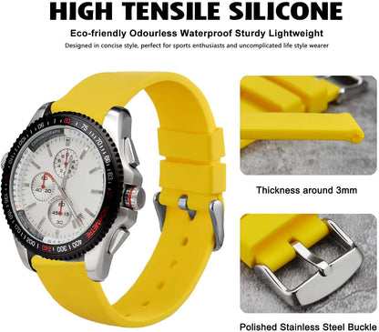 WOCCI 20mm Watch Bands - Premium Silicone Rubber Replacement Straps with Silver Buckle (Yellow)