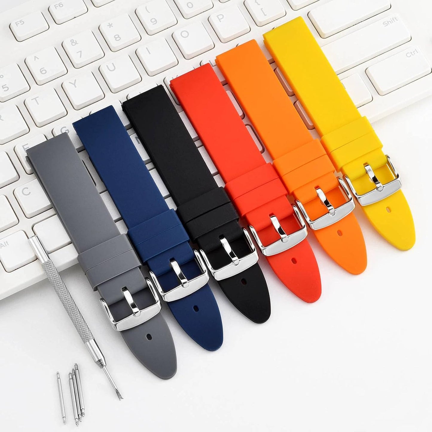 WOCCI 20mm Watch Bands - Premium Silicone Rubber Replacement Straps with Silver Buckle (Yellow)