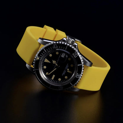 WOCCI 20mm Watch Bands - Premium Silicone Rubber Replacement Straps with Silver Buckle (Yellow)
