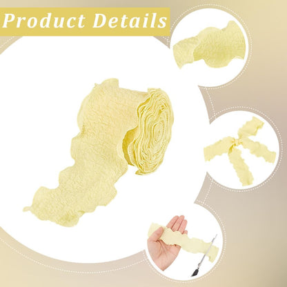 3 Rolls 3 Style 15.94 Yards Yellow Double Sided Ruffled Trim White Polyester Fabric Chiffon Silk Ribbon Spring Floral Print Organza Ribbons for Sewing Making Gift Party Decor Crafts Supply