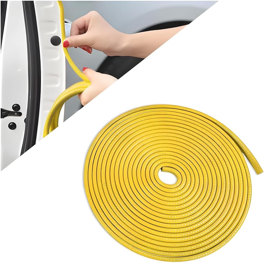 16 FT Car Door Edge Trim for Exterior Protection, Yellow | rubber sealing profile, press-on channel setup, check trim thickness, fits most cars SUVs and trucks, exterior accessory