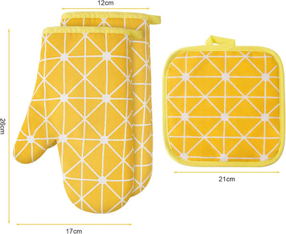 Oven Mitts and Potholders BBQ Gloves-Oven Mitts and Pot Holders with Recycled Infill Silicone Non-Slip Cooking Gloves for Cooking Baking Grilling (6-Piece Set,Yellow)