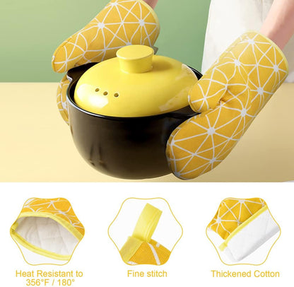 Oven Mitts and Potholders BBQ Gloves-Oven Mitts and Pot Holders with Recycled Infill Silicone Non-Slip Cooking Gloves for Cooking Baking Grilling (6-Piece Set,Yellow)