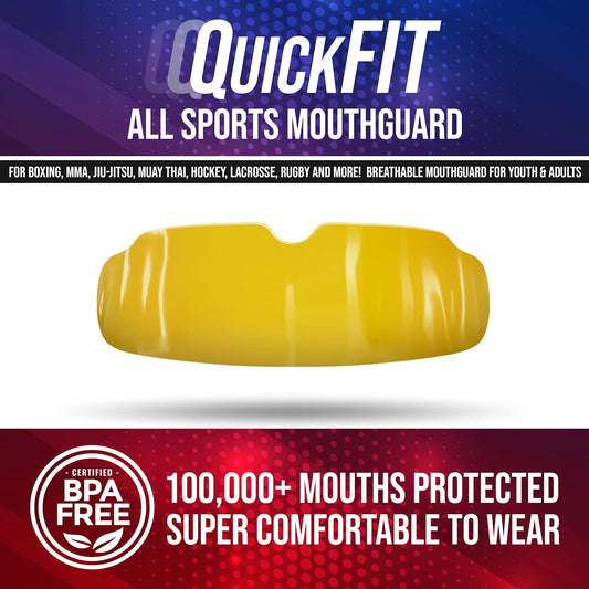 Impact Quick-Fit All Sports Mouthguard Boxing, MMA, Lacrosse, Football, Hockey, Basketball,Jiu-Jitsu, and More, Breathable Mouthguard for Adults, Yellow
