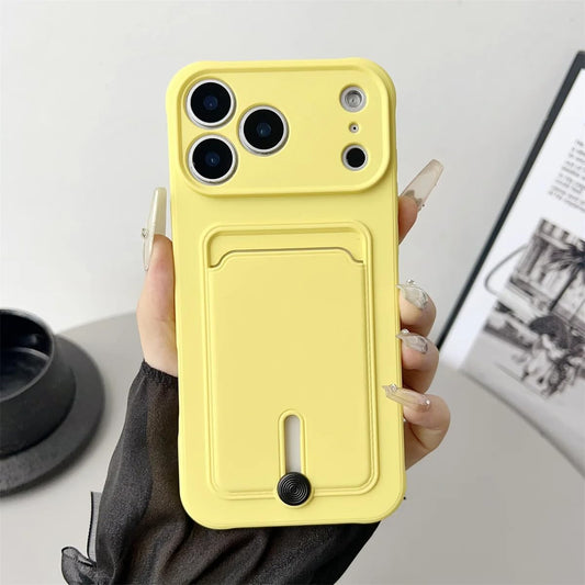 for iPhone 11 Pro Max Push Card Bag Slot Holder Wallet Phone Case Shockproof Soft Silicone Cover(for iPhone 11 Pro Max/Yellow)