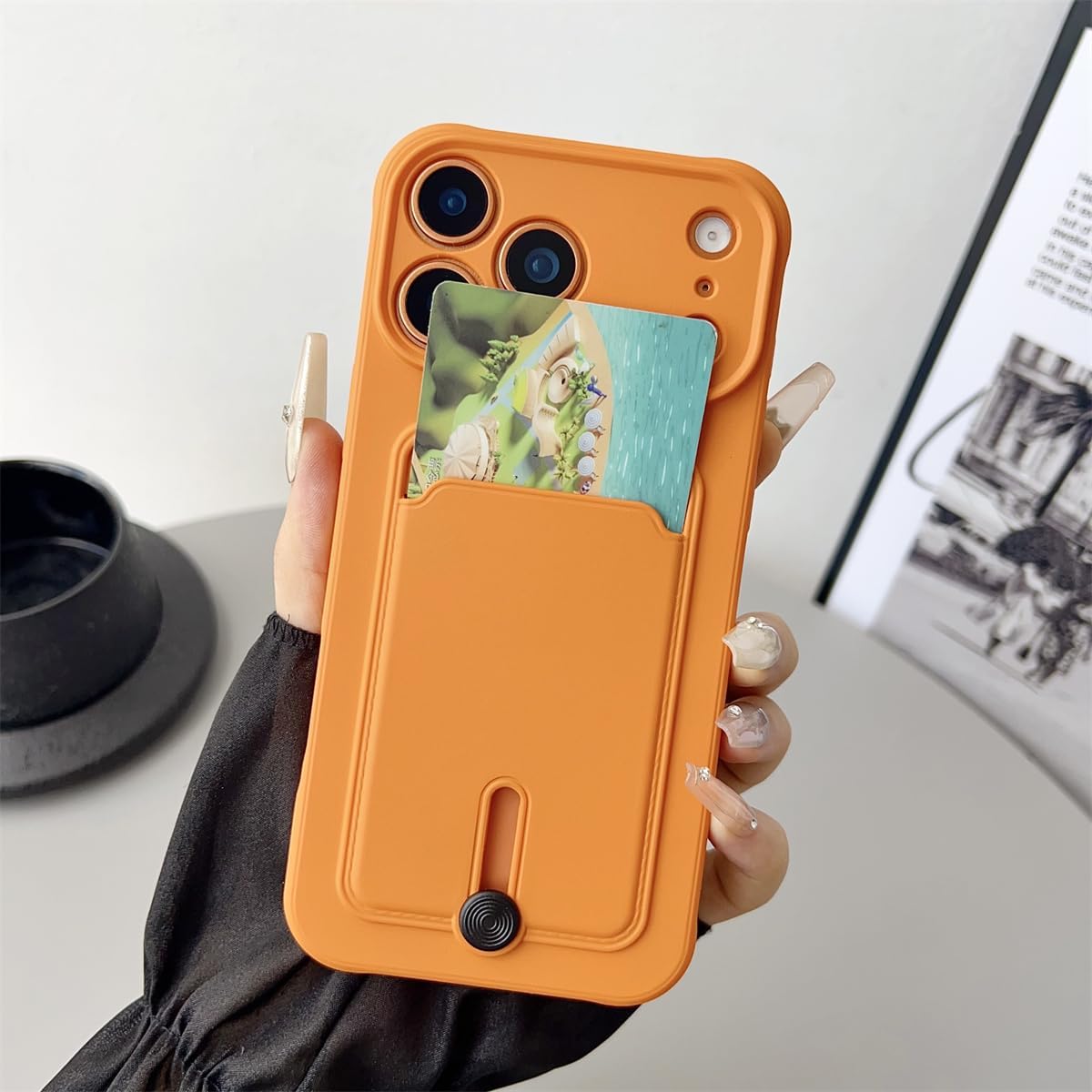 for iPhone 11 Pro Max Push Card Bag Slot Holder Wallet Phone Case Shockproof Soft Silicone Cover(for iPhone 11 Pro Max/Yellow)