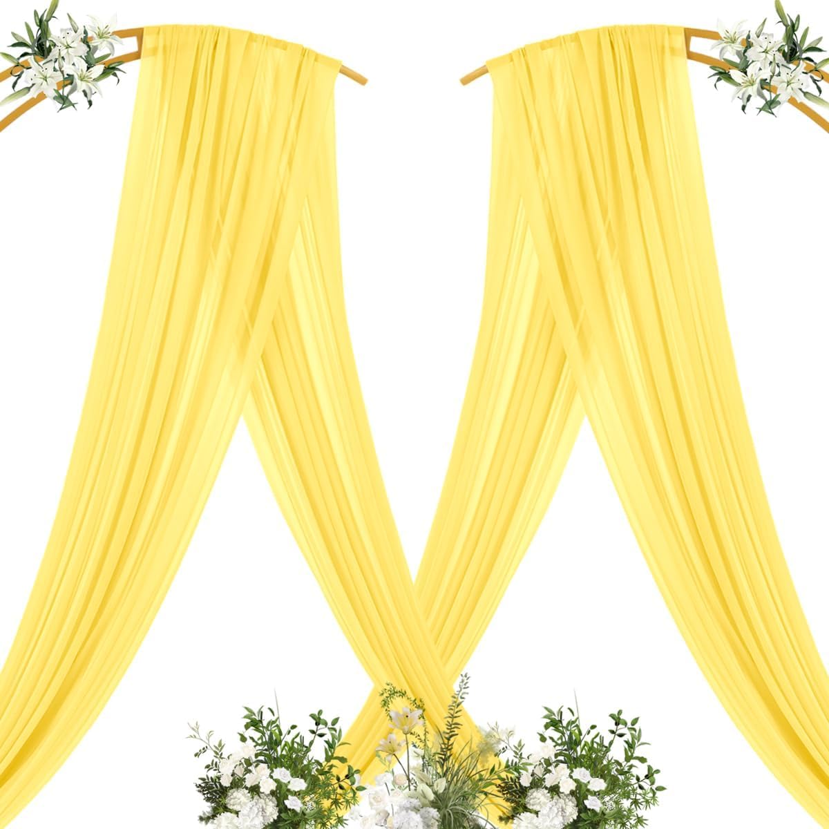 Yellow Wedding Arch Draping Fabric 1 Panel 29" x 20 FT Extra Long Gauze Drapes Sheer Backdrop Curtains 6.6 Yards Outdoor Drapery Panels for Wedding Baby Shower Party Ceiling Decoration