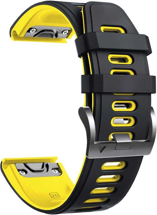 Compatible with Fenix 6X Watchbands Silicone Sport Watch Strap for Fenix 5X/5X Plus/Fenix 6X Pro/Fenix 7X/Fenix 3/Fenix 3 HR/Tactix/Descent MK1/D2 Delta PX/D2 Charlie Smartwatch(Black-Yellow)