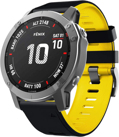 Compatible with Fenix 6X Watchbands Silicone Sport Watch Strap for Fenix 5X/5X Plus/Fenix 6X Pro/Fenix 7X/Fenix 3/Fenix 3 HR/Tactix/Descent MK1/D2 Delta PX/D2 Charlie Smartwatch(Black-Yellow)