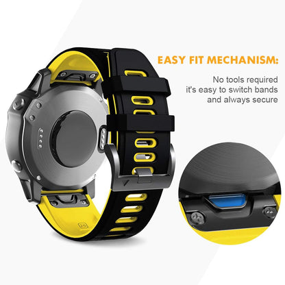 Compatible with Fenix 6X Watchbands Silicone Sport Watch Strap for Fenix 5X/5X Plus/Fenix 6X Pro/Fenix 7X/Fenix 3/Fenix 3 HR/Tactix/Descent MK1/D2 Delta PX/D2 Charlie Smartwatch(Black-Yellow)