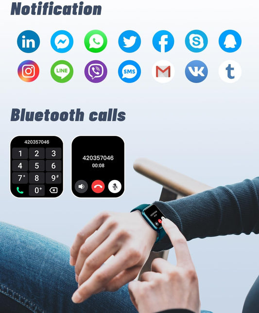 Smart Watch for Men Women, Bluetooth Call, for iPhone Android Teal | 1.8" Fitness Tracker, Heart Rate/Sleep Monitor, Steps Calories Counter, 100+ Sport Types, 200+ Watch Faces, IP68 waterproof
