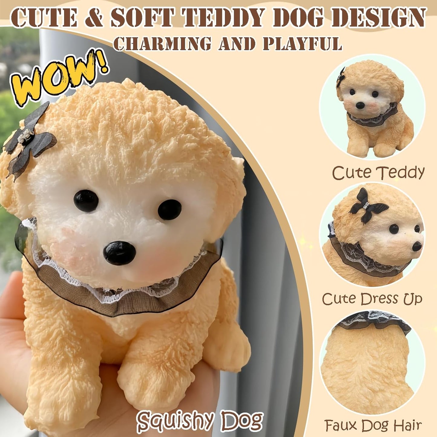 Big Taba Squishy Dog, Extra-Large Size Squishy Dog Stress Relief Toy for Adult/Kids, Cute & Soft Teddy Dog Design, Perfect Squeeze Toys Gift for Relaxation and Fun, Easter Basket fillers (Yellow-C)