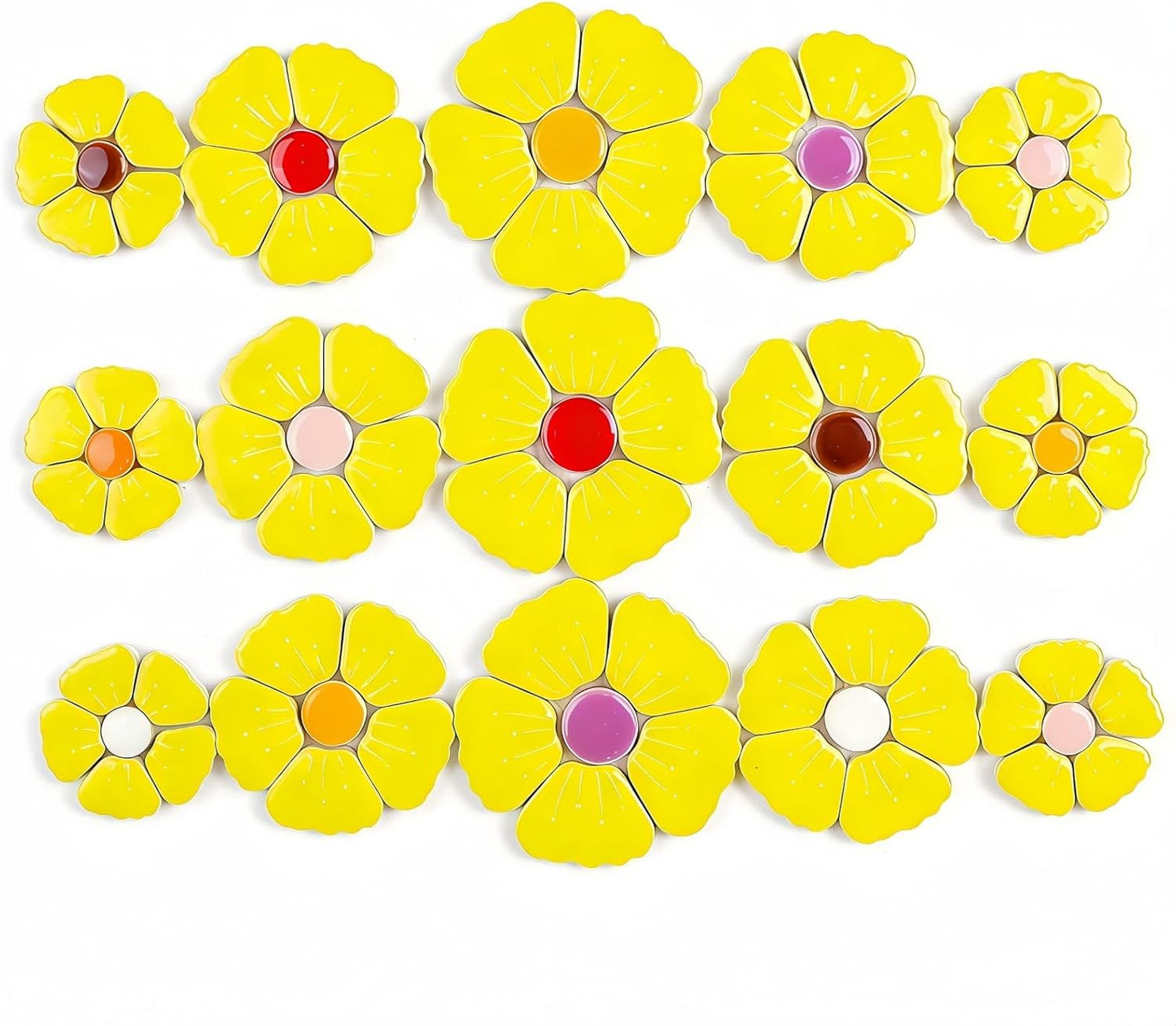 6Piece Flower Ceramic Mosaic Tile Set Floral Ceramic Mosaic Tiles for DIY Crafts Garden Decor Pottery Coasters and Artistic Projects Mosaic Tiles for Crafts — Yellow