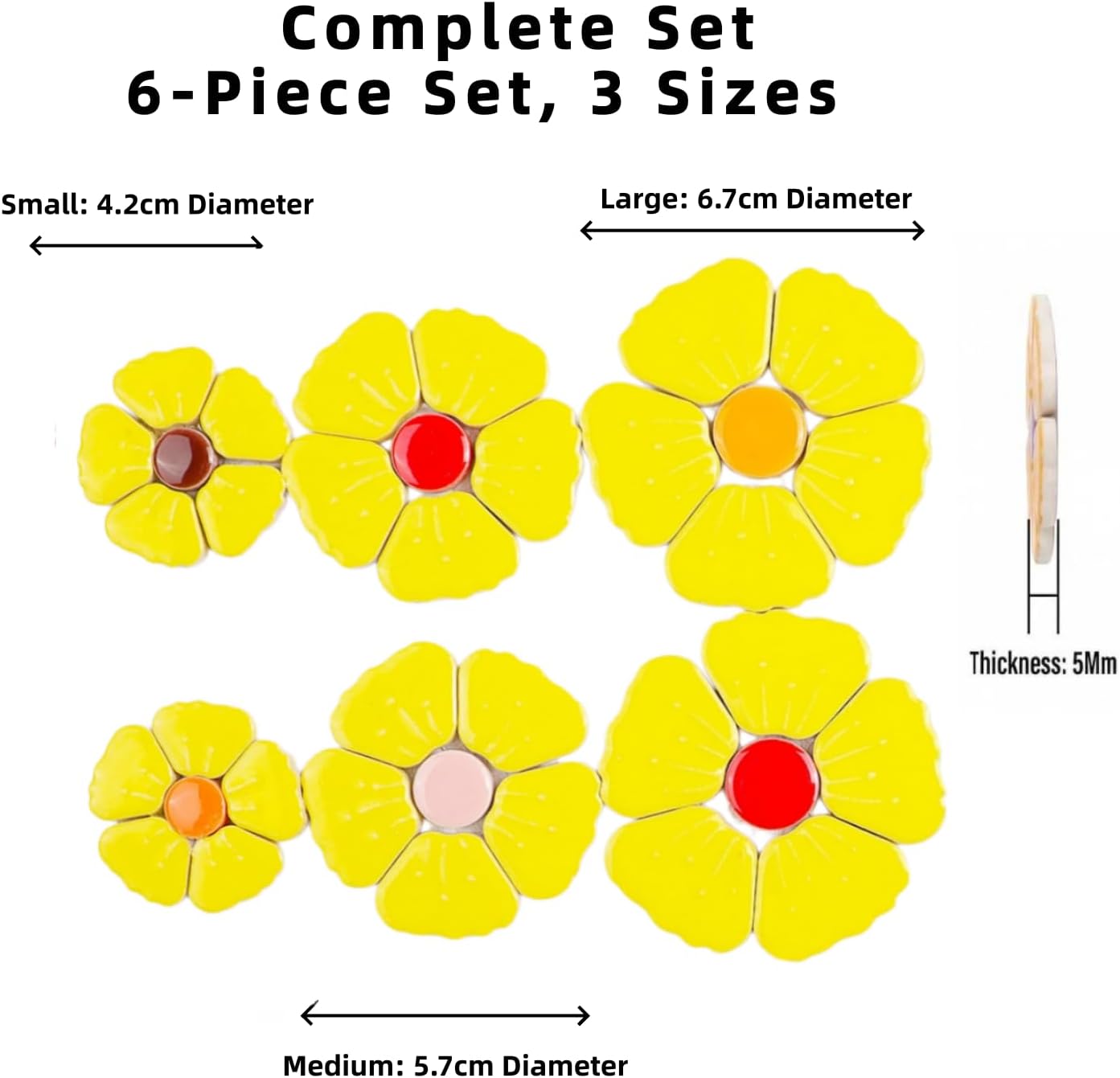 6Piece Flower Ceramic Mosaic Tile Set Floral Ceramic Mosaic Tiles for DIY Crafts Garden Decor Pottery Coasters and Artistic Projects Mosaic Tiles for Crafts — Yellow