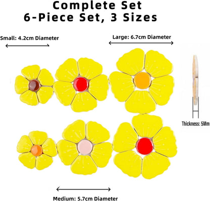 6Piece Flower Ceramic Mosaic Tile Set Floral Ceramic Mosaic Tiles for DIY Crafts Garden Decor Pottery Coasters and Artistic Projects Mosaic Tiles for Crafts — Yellow