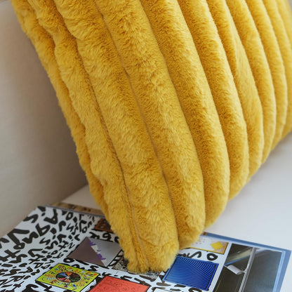 Faux Fur Plush Throw Pillow Covers, Mustard Yellow, 22 x 22-Inch | Pack of 2, Couch Cushion Case, Soft Pillowcases, Decorative