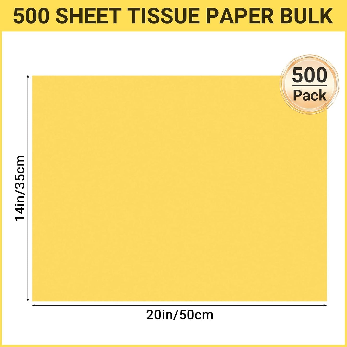 Yellow Tissue Paper, 500 Sheets 14 x 20 Inch Gift Tissues Paper for Gifts Bags Stuffing, Packaging Papers for Bouquet Wrapping, DIY Crafts, Birthday Wedding Party Decor