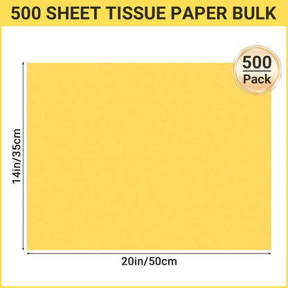 Yellow Tissue Paper, 500 Sheets 14 x 20 Inch Gift Tissues Paper for Gifts Bags Stuffing, Packaging Papers for Bouquet Wrapping, DIY Crafts, Birthday Wedding Party Decor