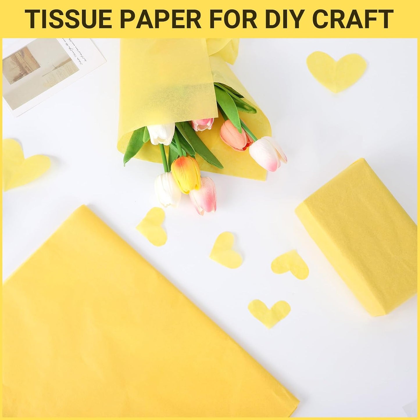 Yellow Tissue Paper, 500 Sheets 14 x 20 Inch Gift Tissues Paper for Gifts Bags Stuffing, Packaging Papers for Bouquet Wrapping, DIY Crafts, Birthday Wedding Party Decor