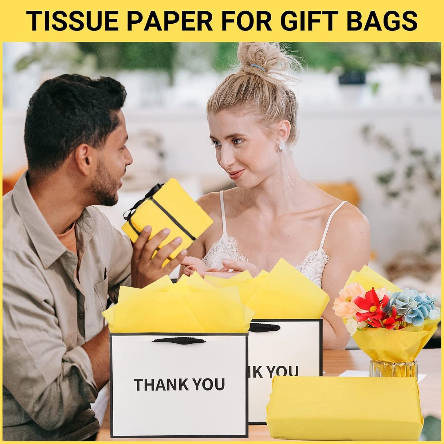 Yellow Tissue Paper, 500 Sheets 14 x 20 Inch Gift Tissues Paper for Gifts Bags Stuffing, Packaging Papers for Bouquet Wrapping, DIY Crafts, Birthday Wedding Party Decor
