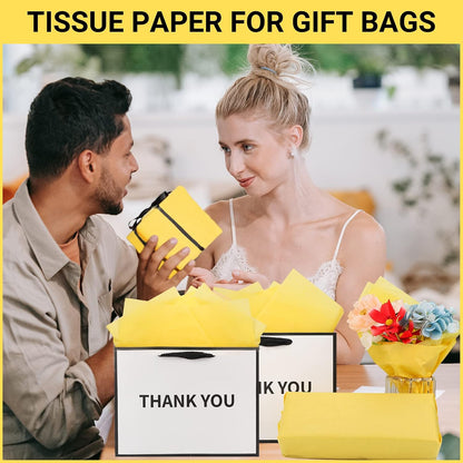 Yellow Tissue Paper, 500 Sheets 14 x 20 Inch Gift Tissues Paper for Gifts Bags Stuffing, Packaging Papers for Bouquet Wrapping, DIY Crafts, Birthday Wedding Party Decor