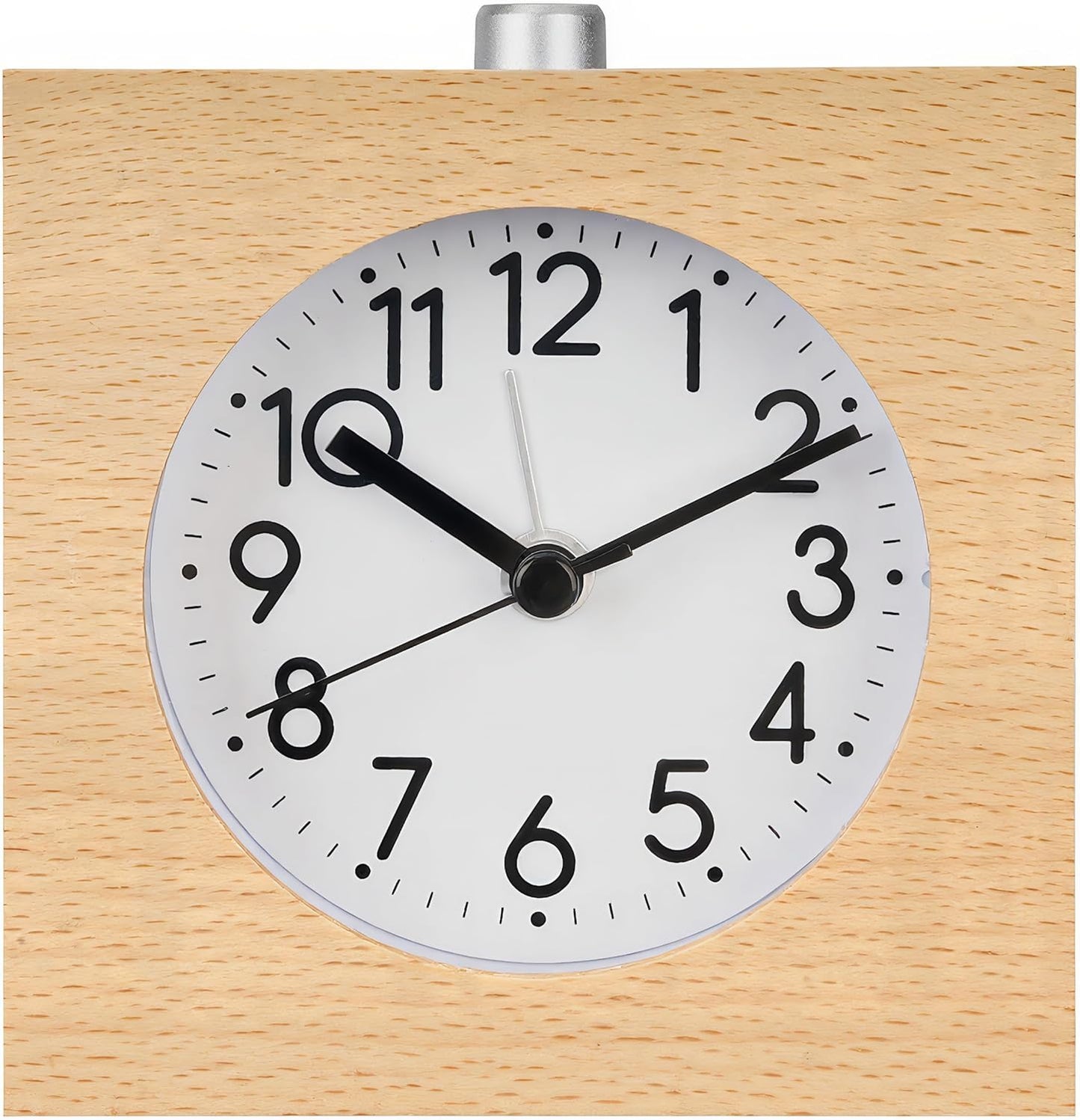 Wooden Alarm Clock Silent Battery Operated with Night Light Snooze | Non-Ticking Wood Body for Heavy Sleepers Bedroom Bedside Yellow