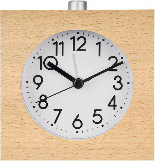 Wooden Alarm Clock Silent Battery Operated with Night Light Snooze | Non-Ticking Wood Body for Heavy Sleepers Bedroom Bedside Yellow