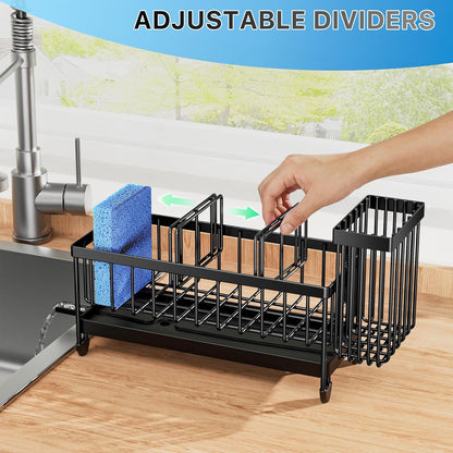 Cisily Sponge Holder for Kitchen Sink, Sink Caddy Organizer with High Brush Holder, Kitchen Countertop Organizers and Storage Essentials, Rustproof 304 Stainless Steel (Yellow, 9.25″)