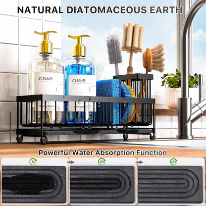 Cisily Sponge Holder for Kitchen Sink, Sink Caddy Organizer with High Brush Holder, Kitchen Countertop Organizers and Storage Essentials, Rustproof 304 Stainless Steel (Yellow, 9.25″)