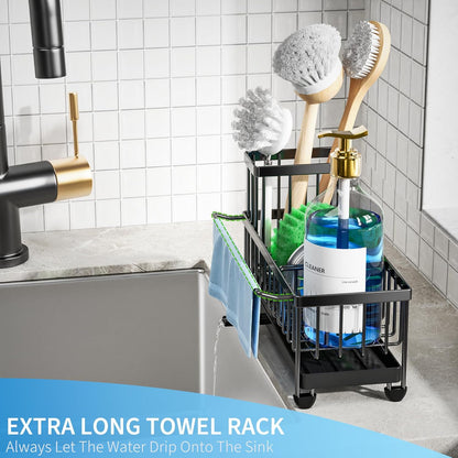 Cisily Sponge Holder for Kitchen Sink, Sink Caddy Organizer with High Brush Holder, Kitchen Countertop Organizers and Storage Essentials, Rustproof 304 Stainless Steel (Yellow, 9.25″)