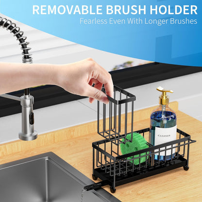 Cisily Sponge Holder for Kitchen Sink, Sink Caddy Organizer with High Brush Holder, Kitchen Countertop Organizers and Storage Essentials, Rustproof 304 Stainless Steel (Yellow, 9.25″)
