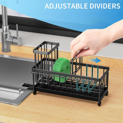 Cisily Sponge Holder for Kitchen Sink, Sink Caddy Organizer with High Brush Holder, Kitchen Countertop Organizers and Storage Essentials, Rustproof 304 Stainless Steel (Yellow, 9.25″)