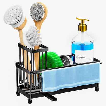 Cisily Sponge Holder for Kitchen Sink, Sink Caddy Organizer with High Brush Holder, Kitchen Countertop Organizers and Storage Essentials, Rustproof 304 Stainless Steel (Yellow, 9.25″)