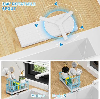 Cisily Sponge Holder for Kitchen Sink, Sink Caddy Organizer with High Brush Holder, Kitchen Countertop Organizers and Storage Essentials, Rustproof 304 Stainless Steel (Yellow, 9.25″)