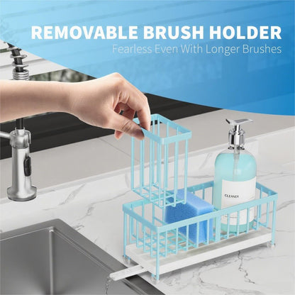 Cisily Sponge Holder for Kitchen Sink, Sink Caddy Organizer with High Brush Holder, Kitchen Countertop Organizers and Storage Essentials, Rustproof 304 Stainless Steel (Yellow, 9.25″)